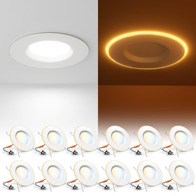 Amico 12-pack LED can lights with night light provide warm ambient illumination.