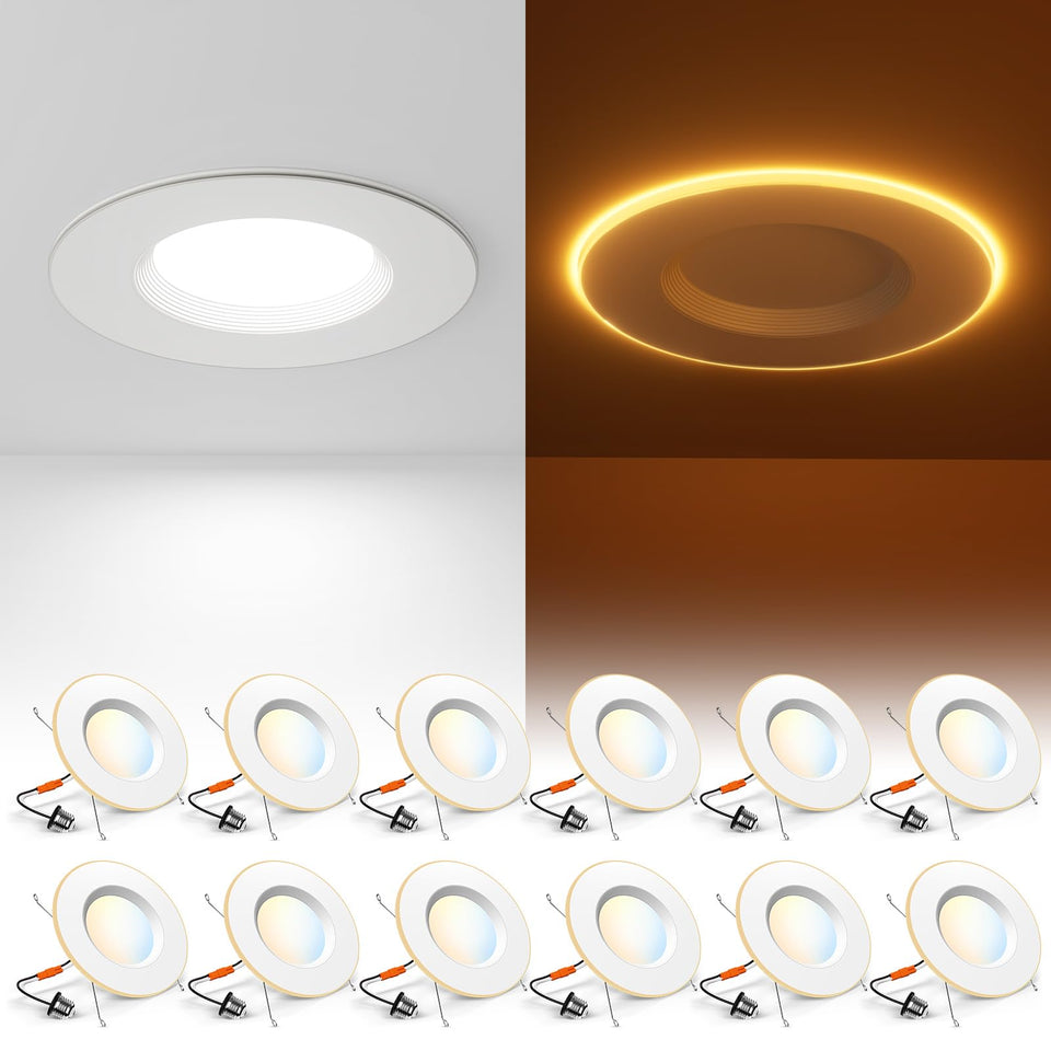 Amico 12-pack LED can lights with night light provide warm ambient illumination.