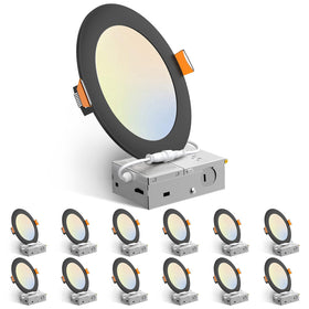 Amico 12-pack black 6-inch LED downlight with J-Box for quick installation.