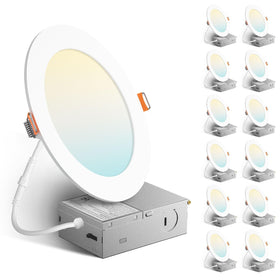 Amico 12-pack 6-inch LED downlights with J-box for easy installation and versatile color temps.