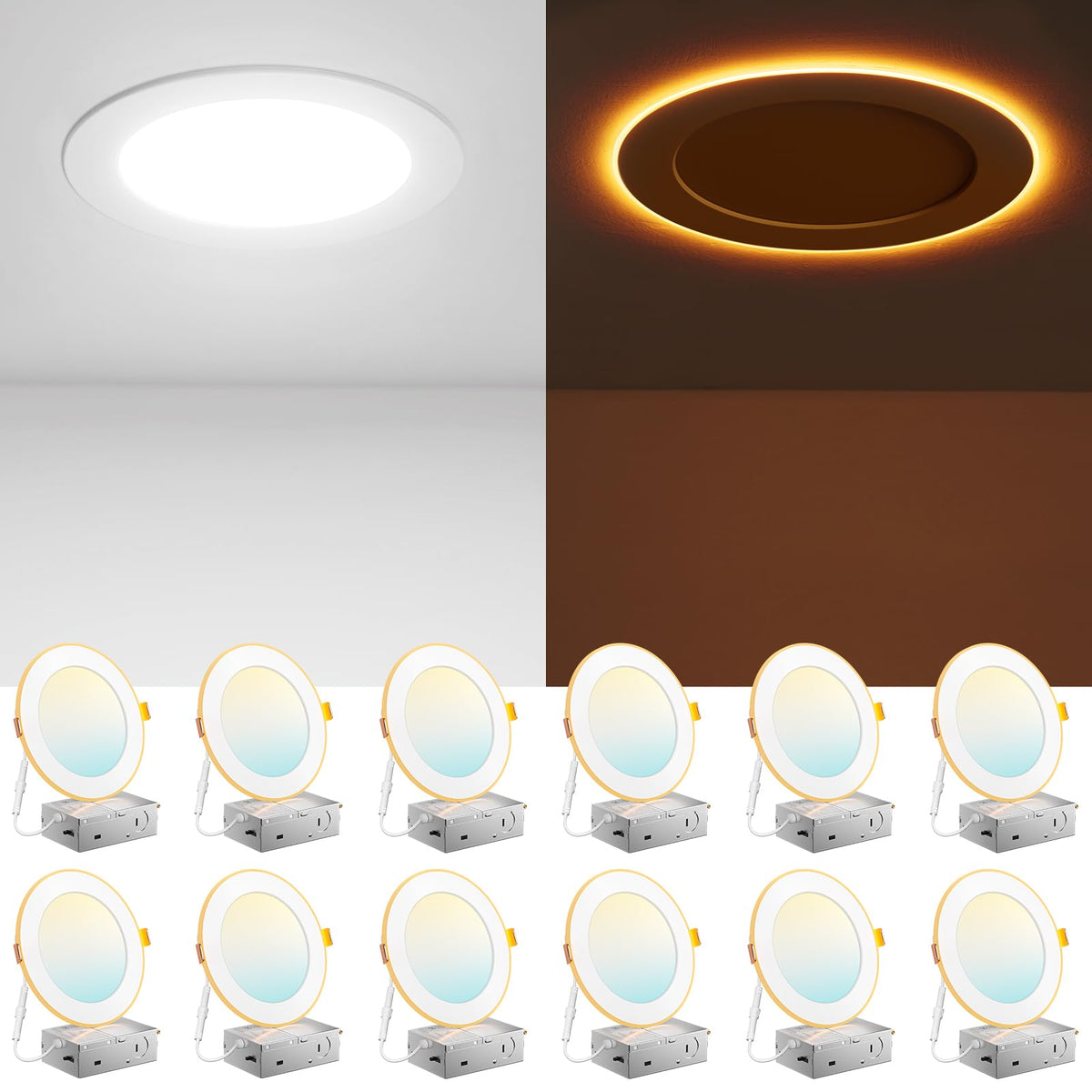 Amico 12-pack 6-inch LED recessed light with night light provides soft ambient glow