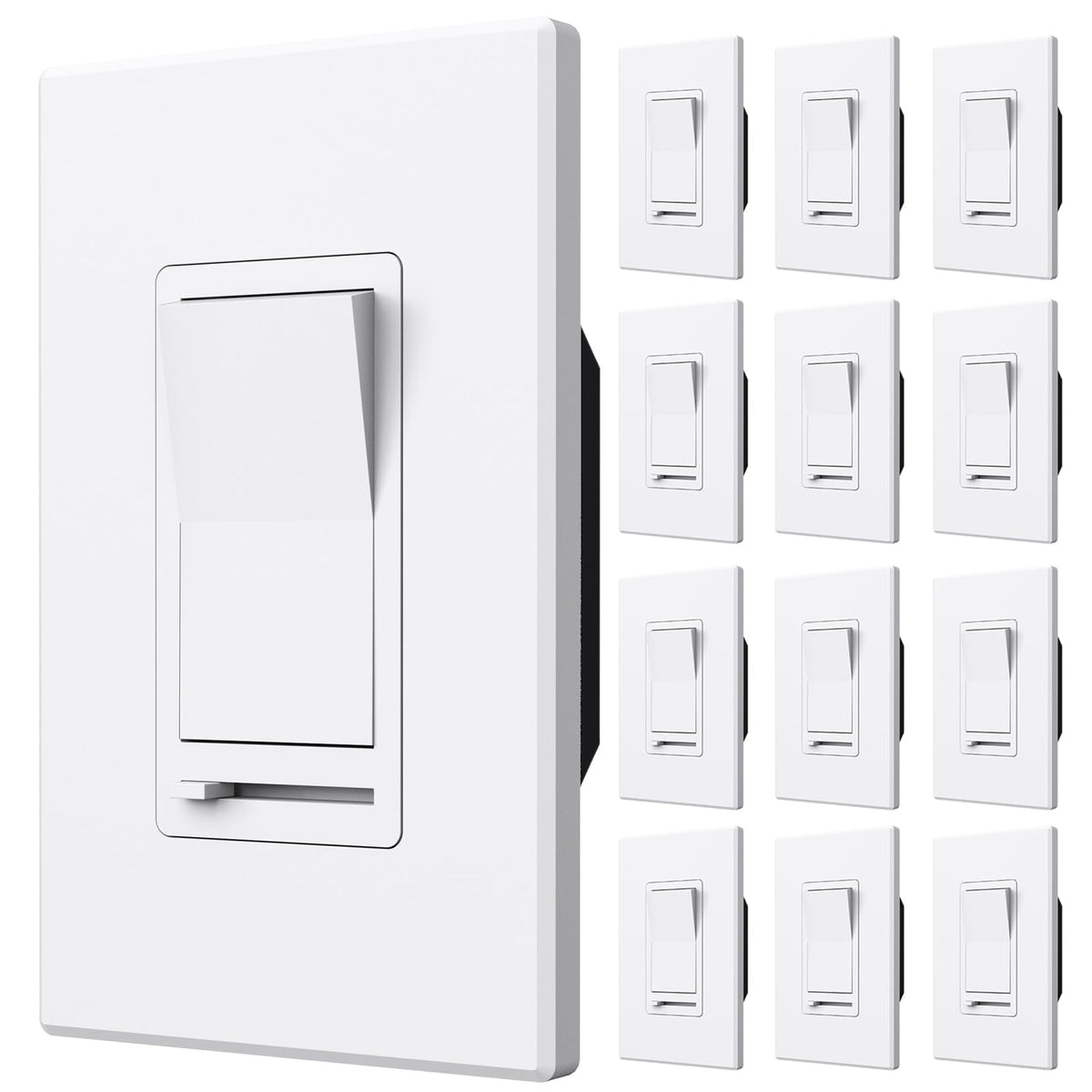 Amico 12-pack dimmer switch front view for smooth LED dimming.