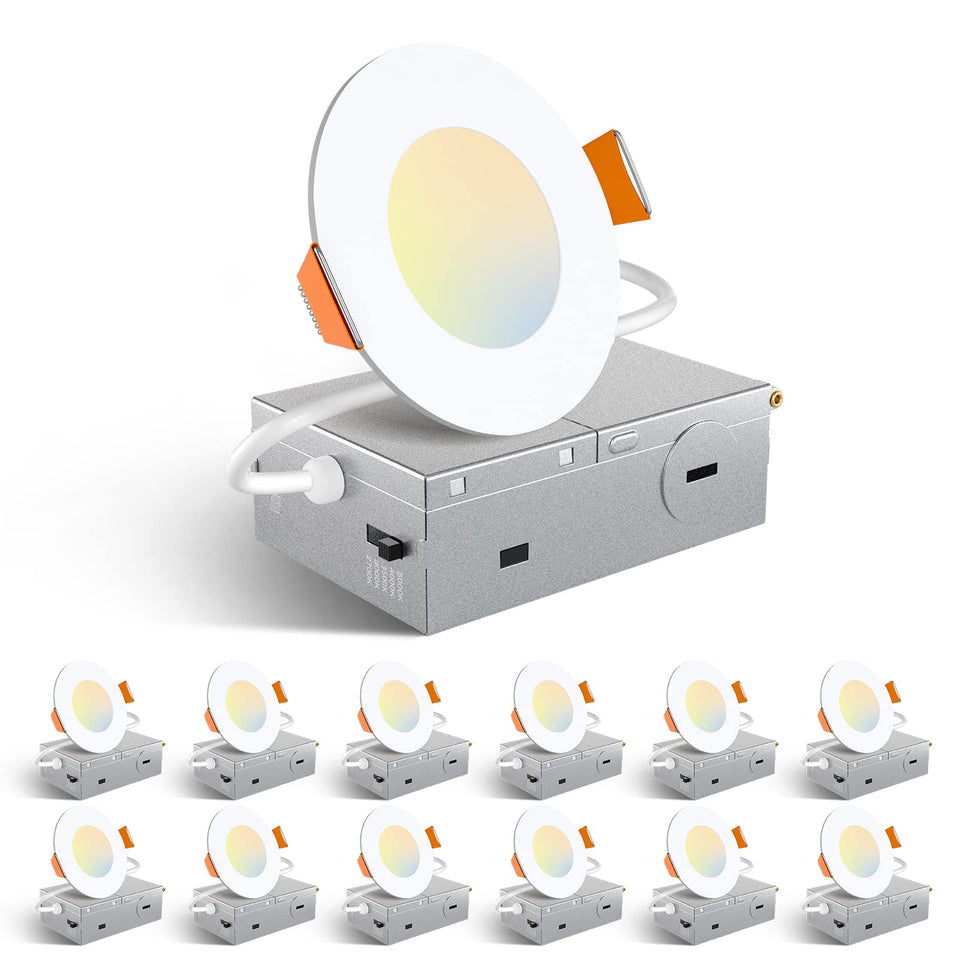 Amico 12-pack 3in downlight with side switch for easy color selection.