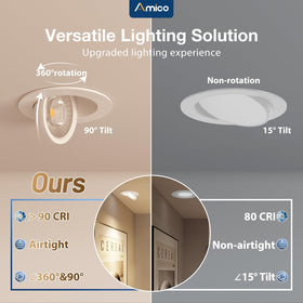 Amico 12-pack 4in gimbal downlight 5cct offers flexible mood settings.