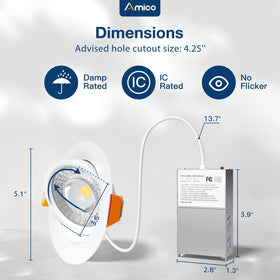 Amico 12-pack 4in gimbal downlight IC-rated for insulation contact.