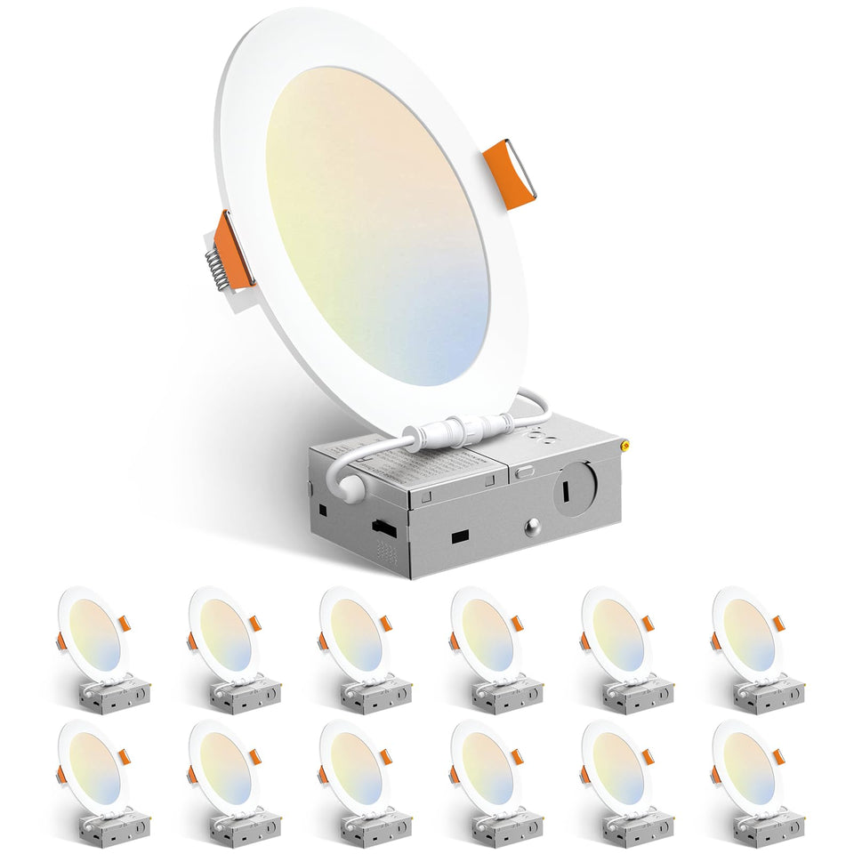 Amico 12-pack six-inch downlight with junction box for versatile room lighting.