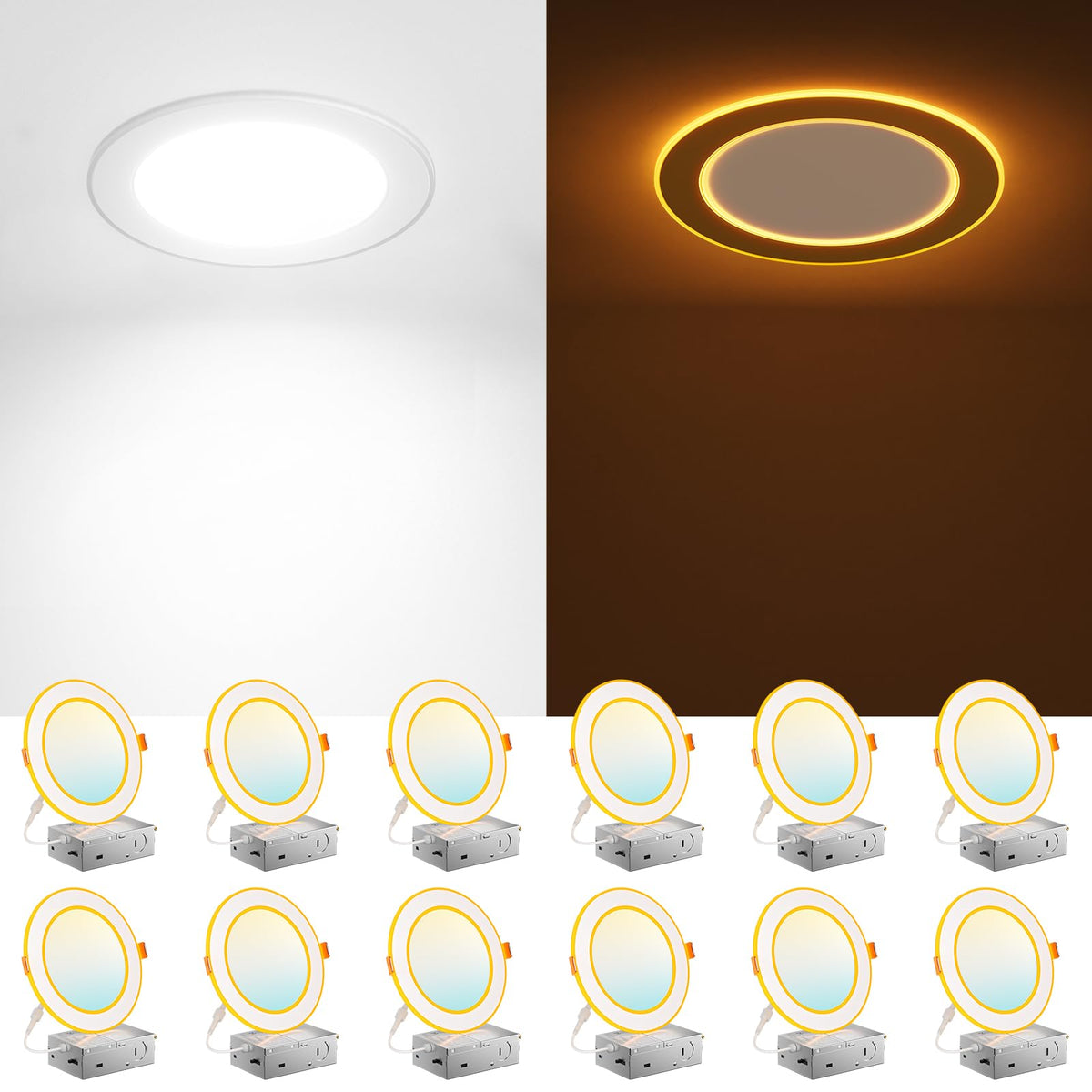 Amico 6-inch recessed light with night light emits soft amber glow for nighttime ambiance