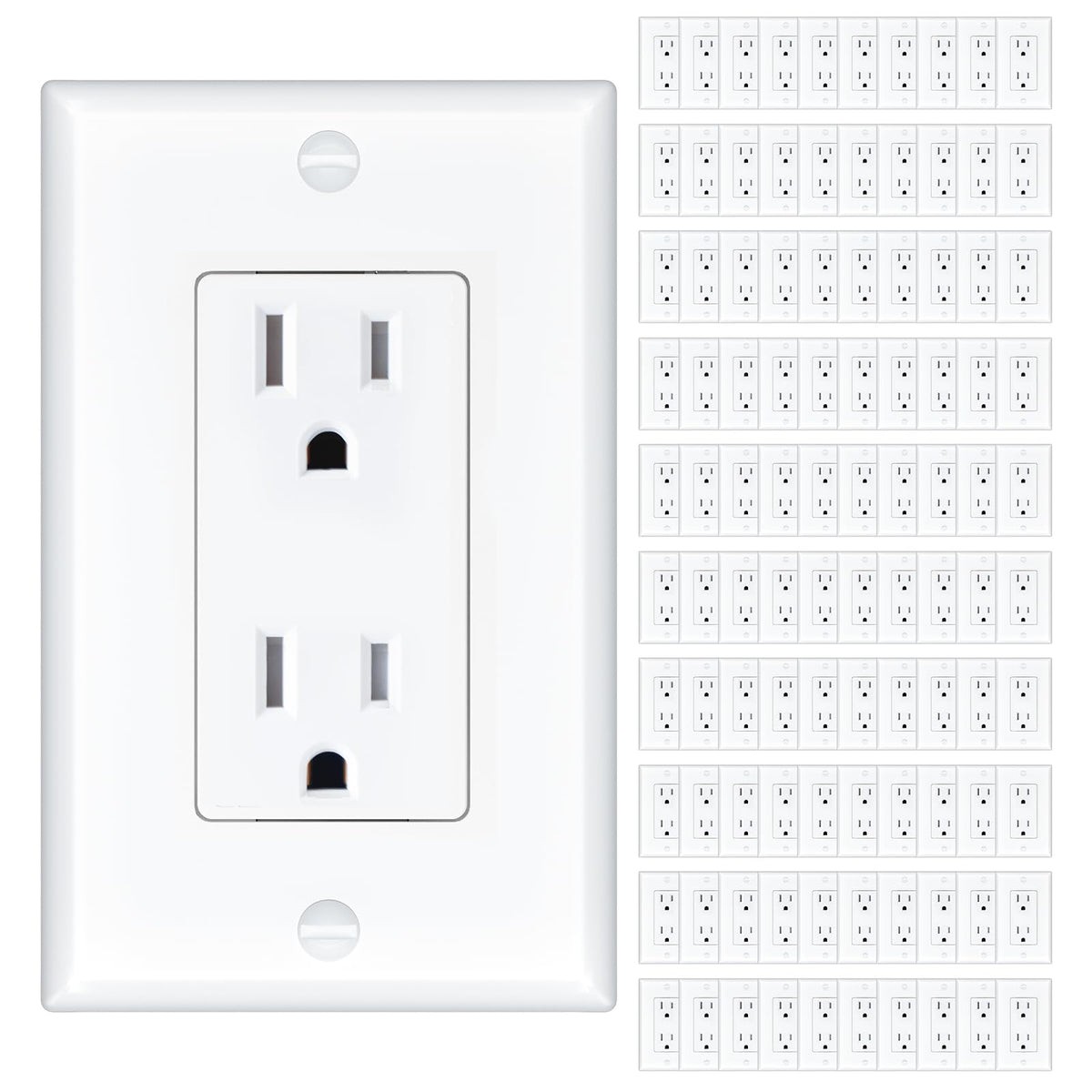 Amico 15A outlet front view for reliable wall installation