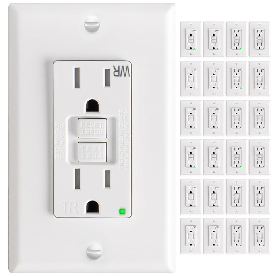 Amico 24-pack GFCI outlet with thinner design for easier installation and space.