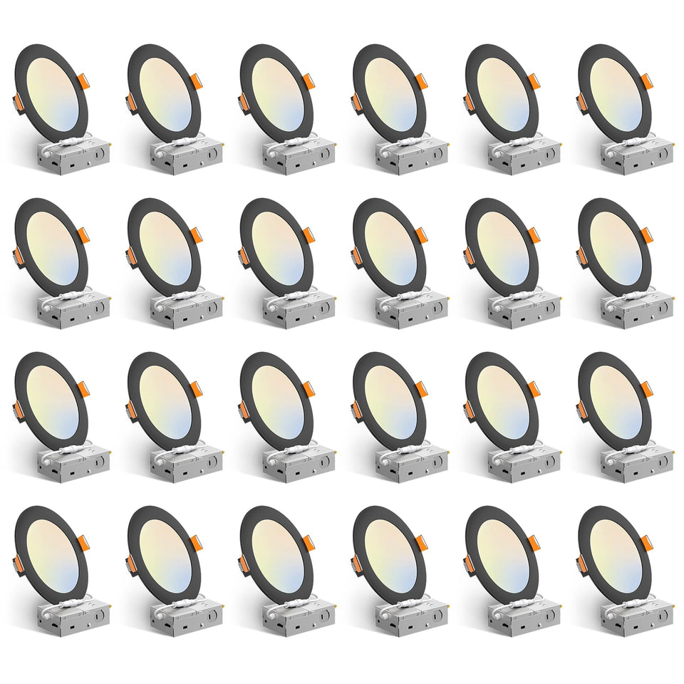 Amico 6-inch canless LED downlight close-up showing 5 CCT options for flexible ambience.
