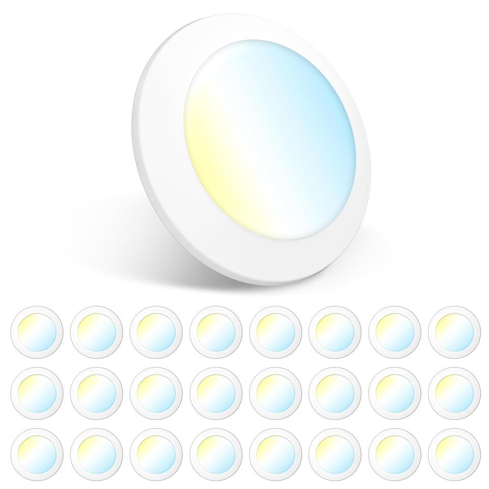 Amico 24-pack LED disk light, recessed install in 5-6 inch housing for clean ceilings.