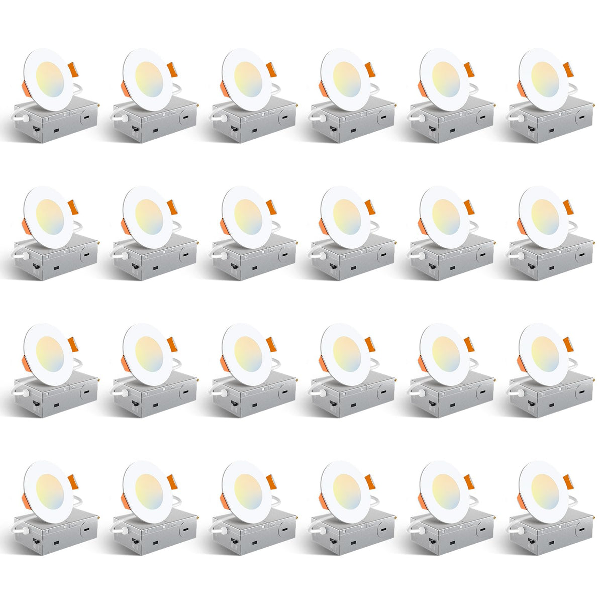 Amico 24-pack 3-inch wafer light with junction box for versatile color temperature control