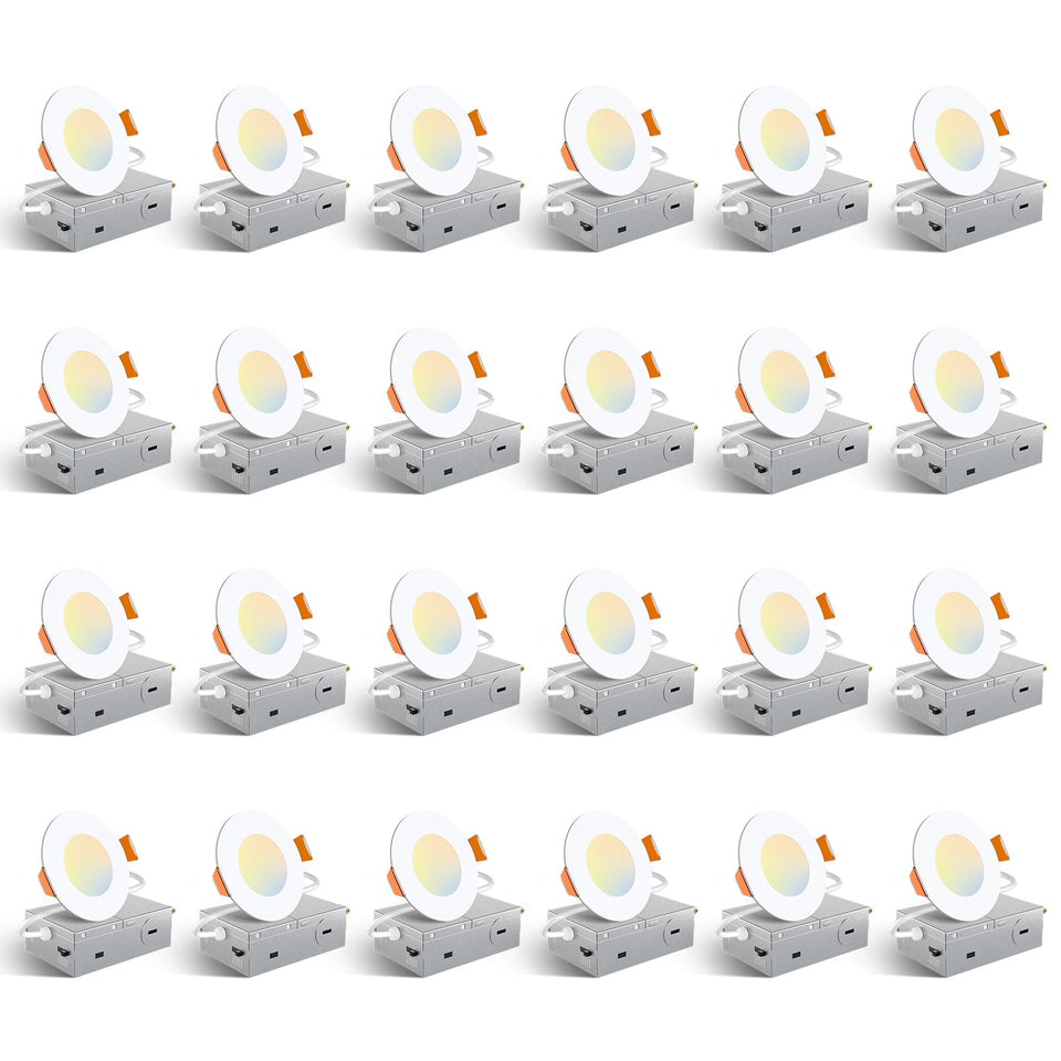 Amico 24-pack 3-inch wafer light with junction box for versatile color temperature control