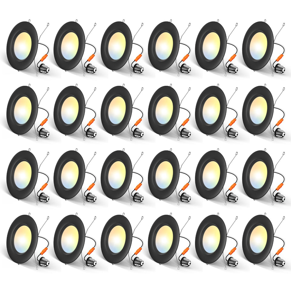 Amico 6-inch LED recessed light with black baffle trim for versatile ceiling illumination