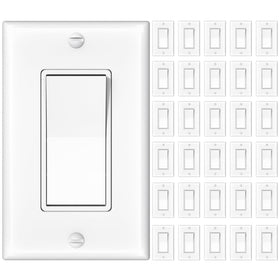 Amico 30-pack single pole switch front view in white for residential use.