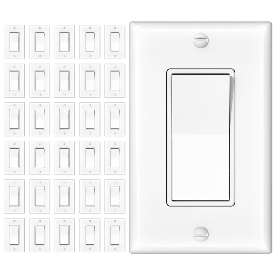 Amico 30-pack switch with wall plate for clean, professional installation.