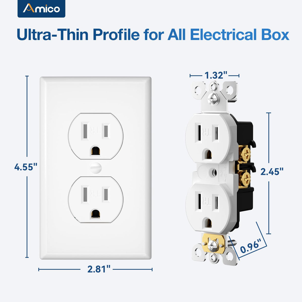 Includes wall plates for a clean, finished installation by Amico.