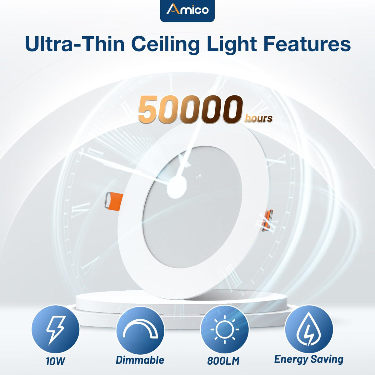 Amico 4-inch dimmable LED downlight for smooth brightness control.