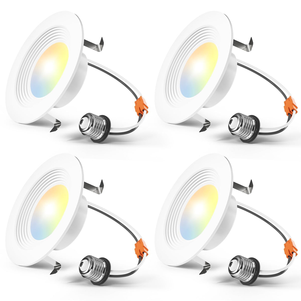 Amico 4-pack 4-inch recessed light with baffle trim — front view for modern ceilings.