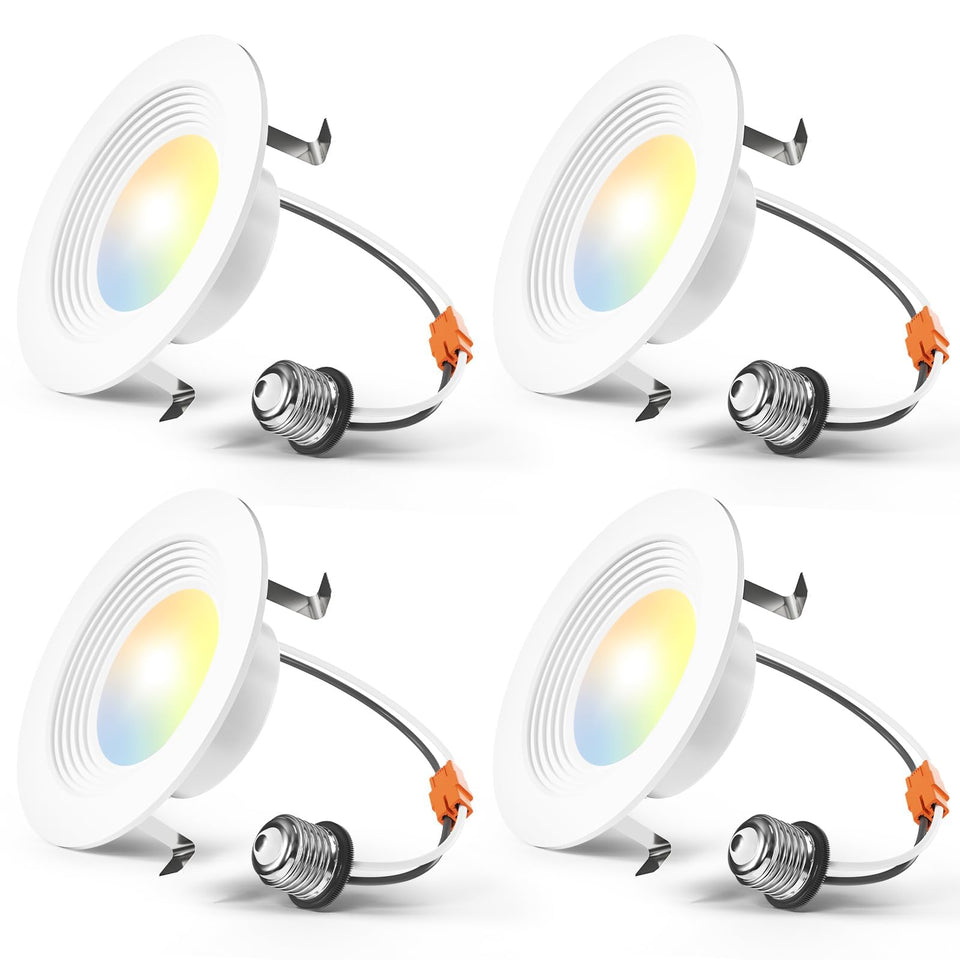 Amico 4-pack 4-inch recessed light with baffle trim — front view for modern ceilings.