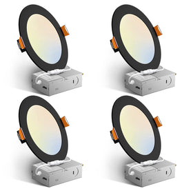 Amico 4-pack 6-inch black downlight with junction box for quick, neat installations.
