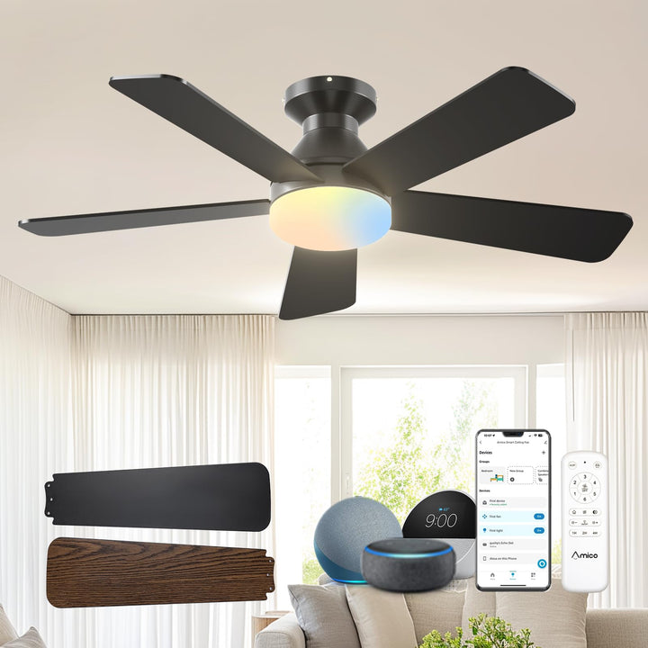 Amico 42in smart ceiling fan with light compact cooling for small rooms