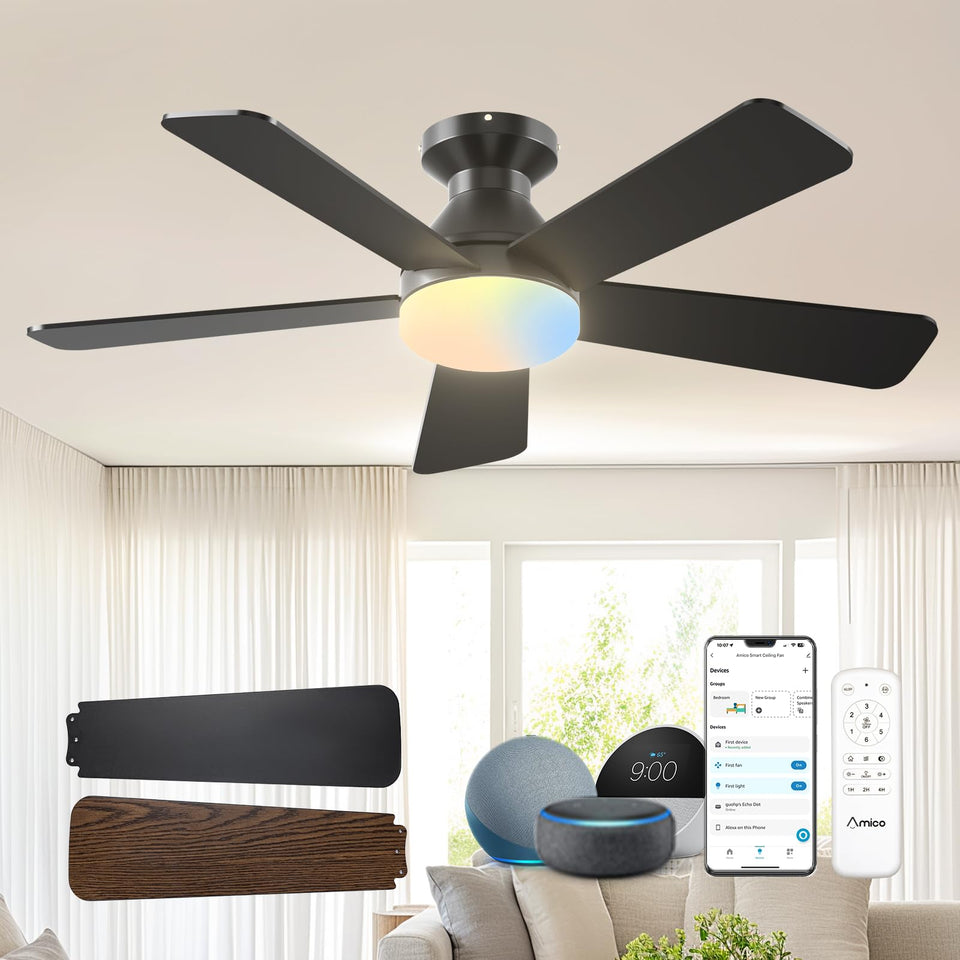 Amico 42in smart ceiling fan with light compact cooling for small rooms