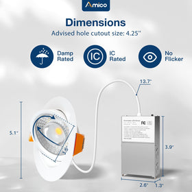 Amico 4in ETL FCC certified recessed lighting for safe installation.