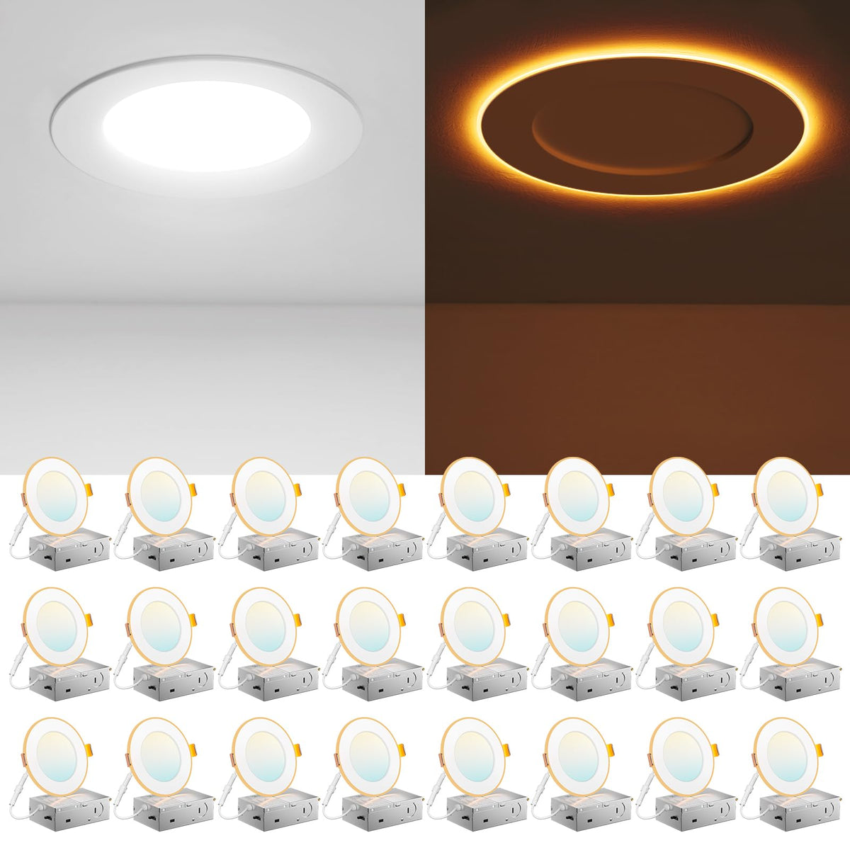 Amico 4-inch LED recessed light with night light delivering a soft amber glow for nighttime ambiance