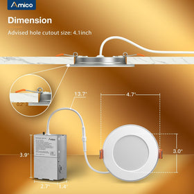 Amico 4 inch IC-rated ETL downlight safe in insulated ceilings.