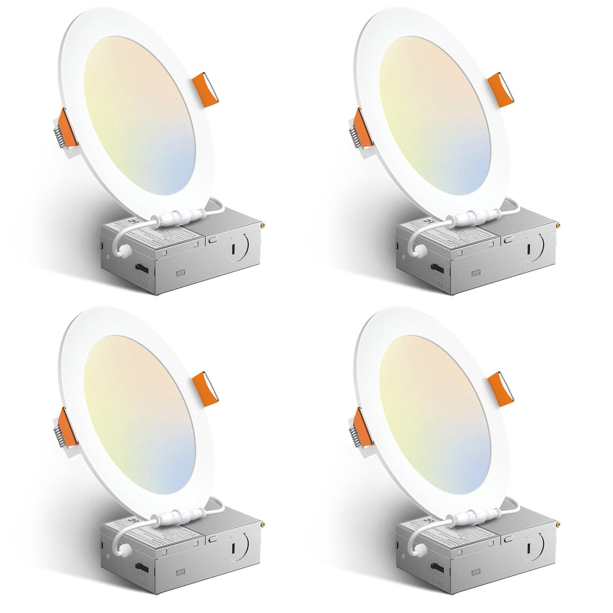 Amico four-pack 6 inch LED downlight with junction box for efficient home lighting.