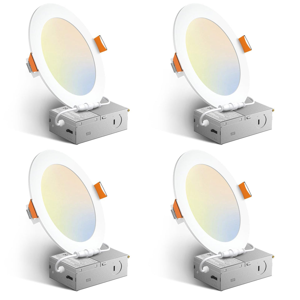 Amico four-pack 6 inch LED downlight with junction box for efficient home lighting.