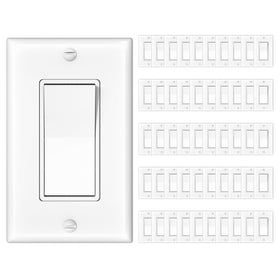 Amico 50-pack single-pole switch with wall plate for quick home and business upgrades.