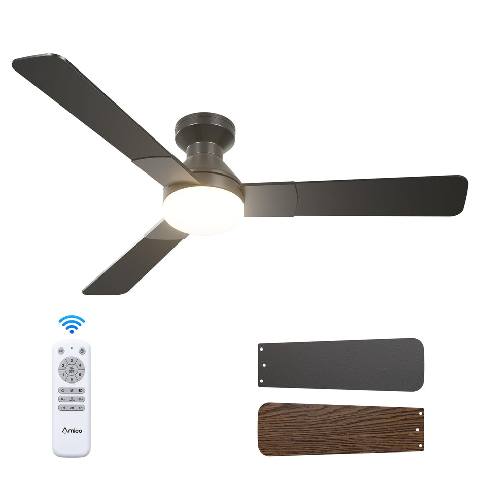 Amico 52-inch ceiling fan with light and remote for easy cooling.