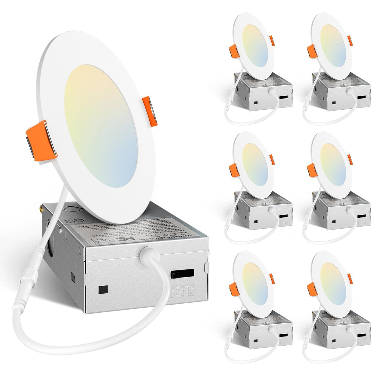 Amico 6-pack 4-inch LED recessed light with junction box for quick retrofit.