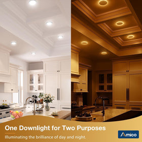 Amico 6-pack 4 inch recessed light with 5CCT options for warm to cool ambience.