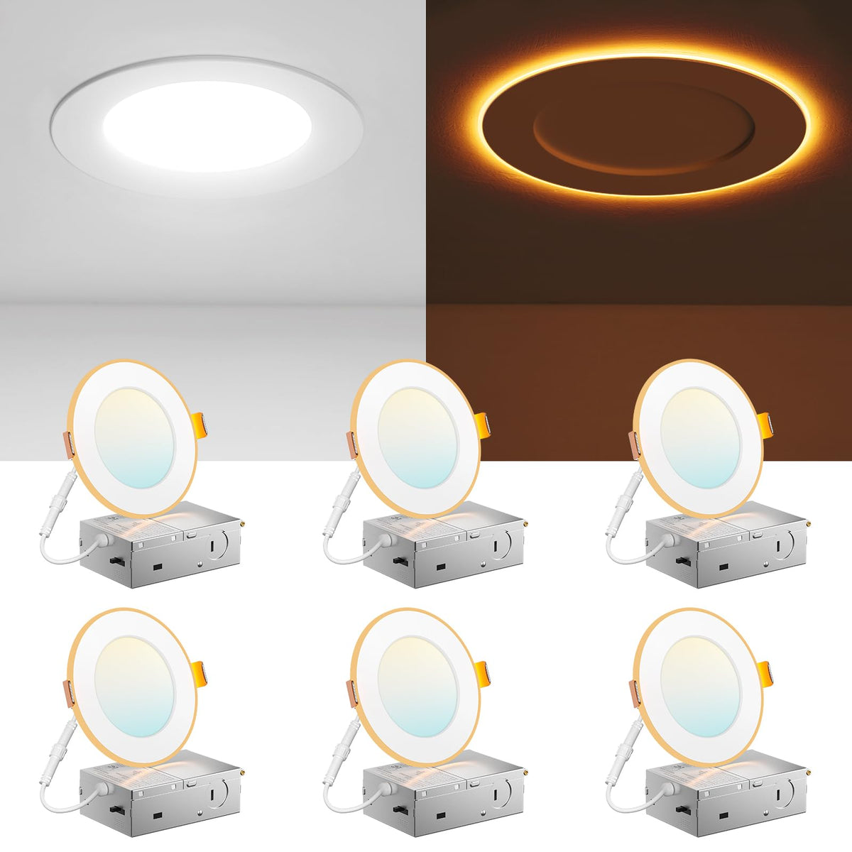 Amico 6-pack 4 inch recessed light with night light for late-night ambiance.