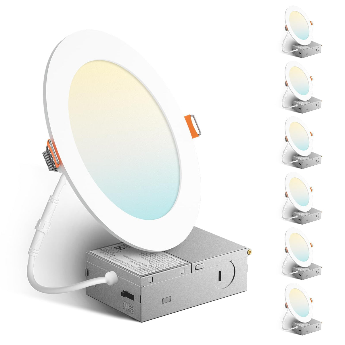 Amico six-pack six-inch downlights installed in ceiling for even ambient illumination.