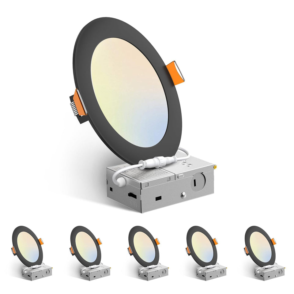 Amico 6-inch recessed downlight front view with slim profile and bright output