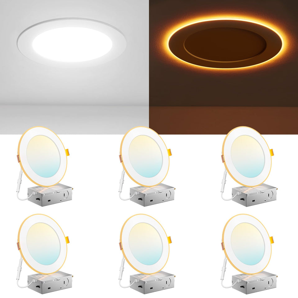 Amico 6-pack 6-inch LED downlights set for ceiling installation with night light.