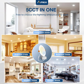 Amico 6-inch LED downlight displaying color temperature options for versatile lighting.