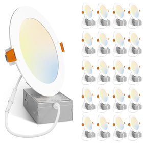 Amico 6-inch LED downlight with junction box for clean ceiling installation.