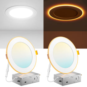 Amico 6-inch downlight with night light amber glow for soft nighttime ambience.