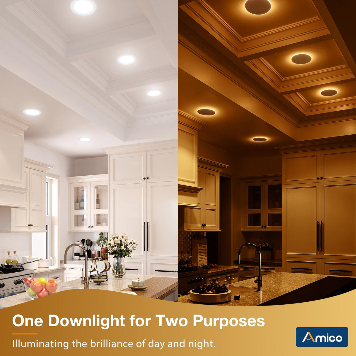 Amico 6-inch recessed downlight with 5CCT color temperature selection.
