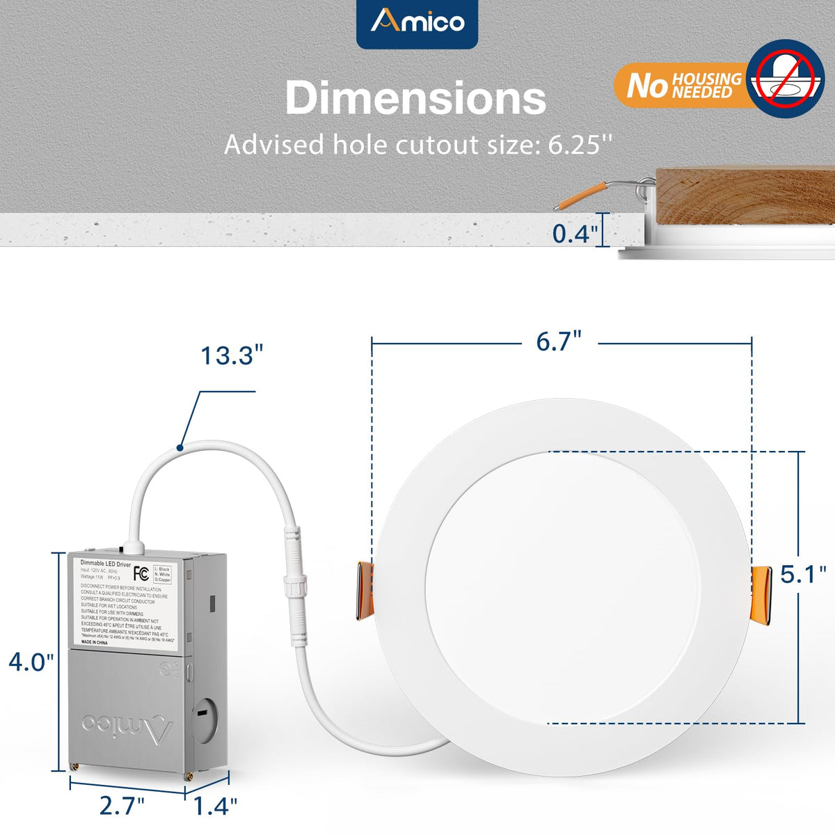 Amico 6-Inch LED recessed light offers dimmable control for mood and task lighting.