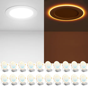 Amico 6-inch recessed light with night light glow for soft nighttime ambience.