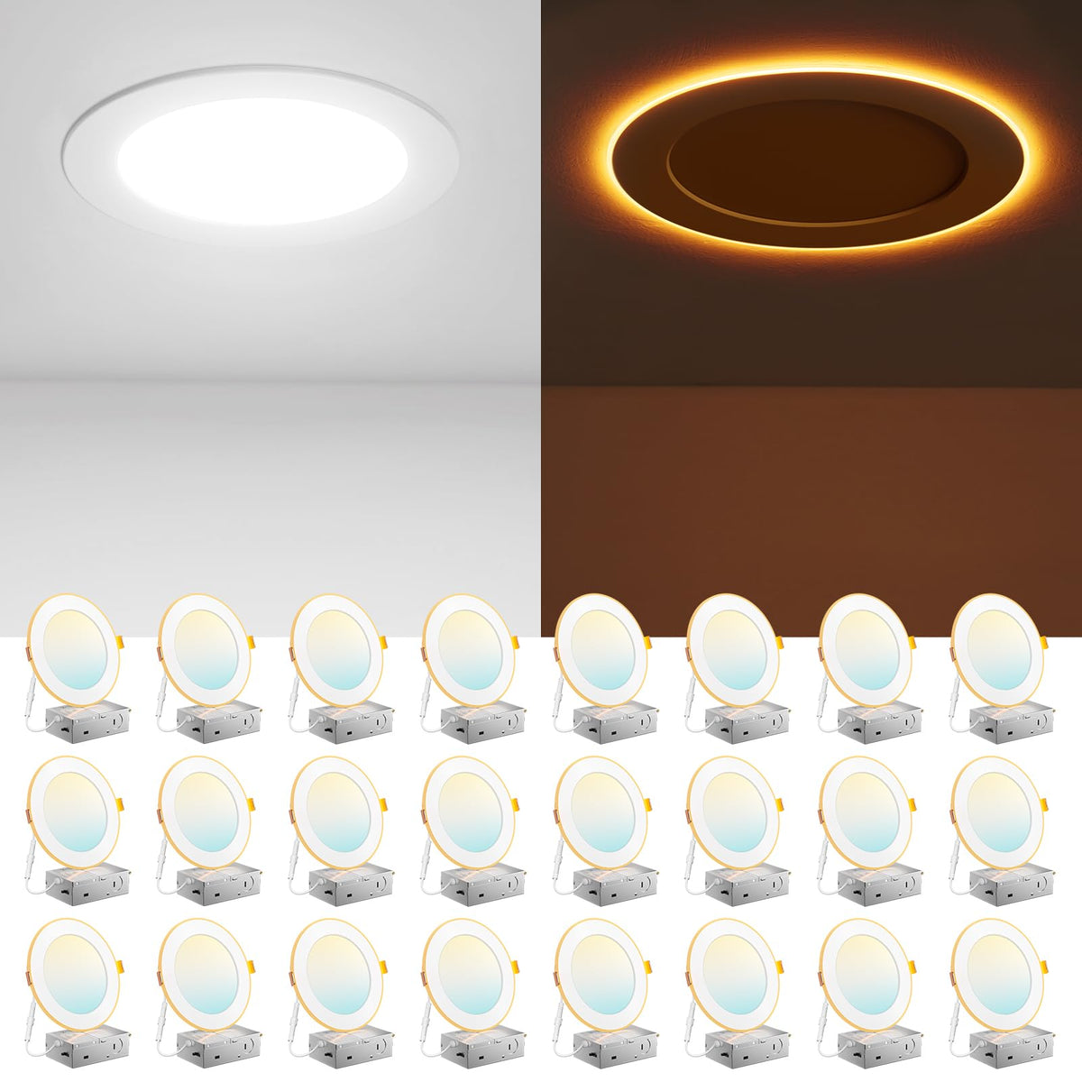 Amico 6-inch LED recessed light with night light for soft nighttime visibility.