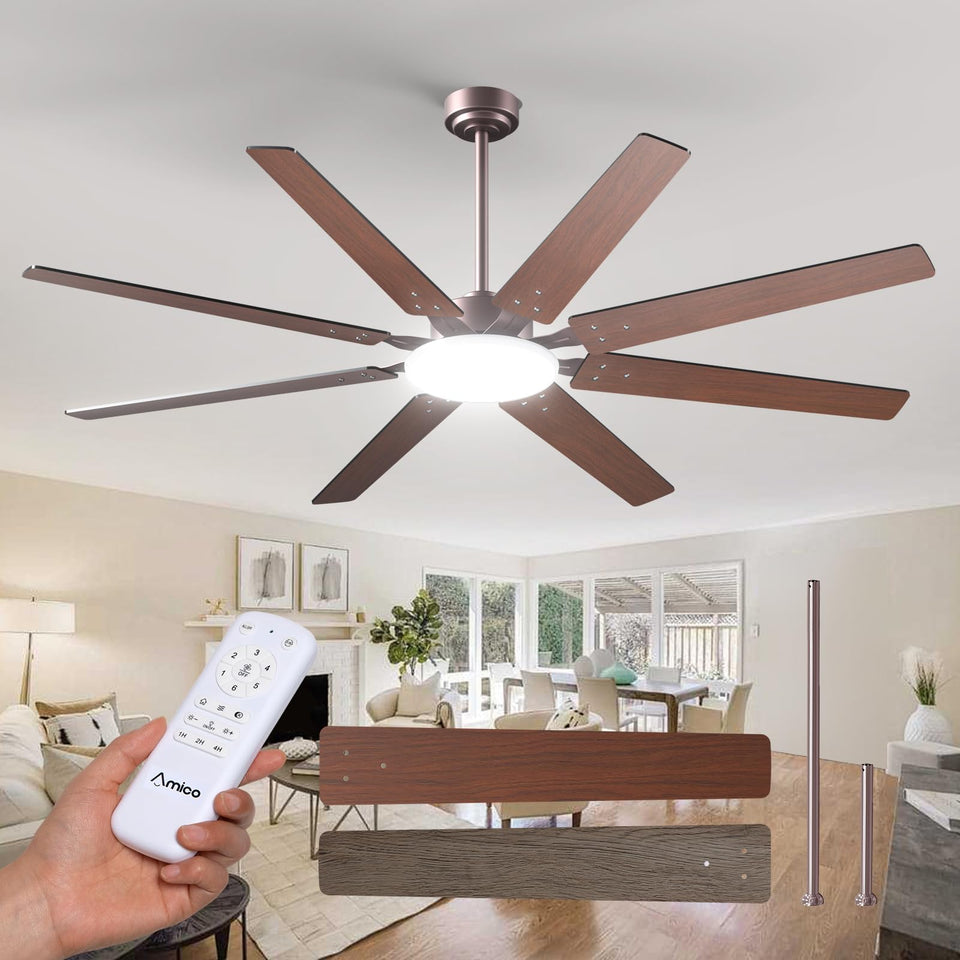 Amico 72-inch farmhouse bronze ceiling fan with light for living rooms