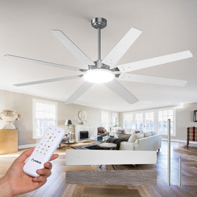 Amico 72-inch brushed nickel ceiling fan with integrated light for large rooms