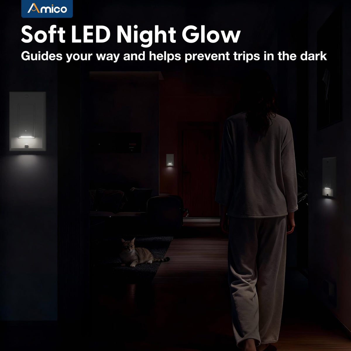 Amico built-in LED nightlight glows softly for bedroom navigation